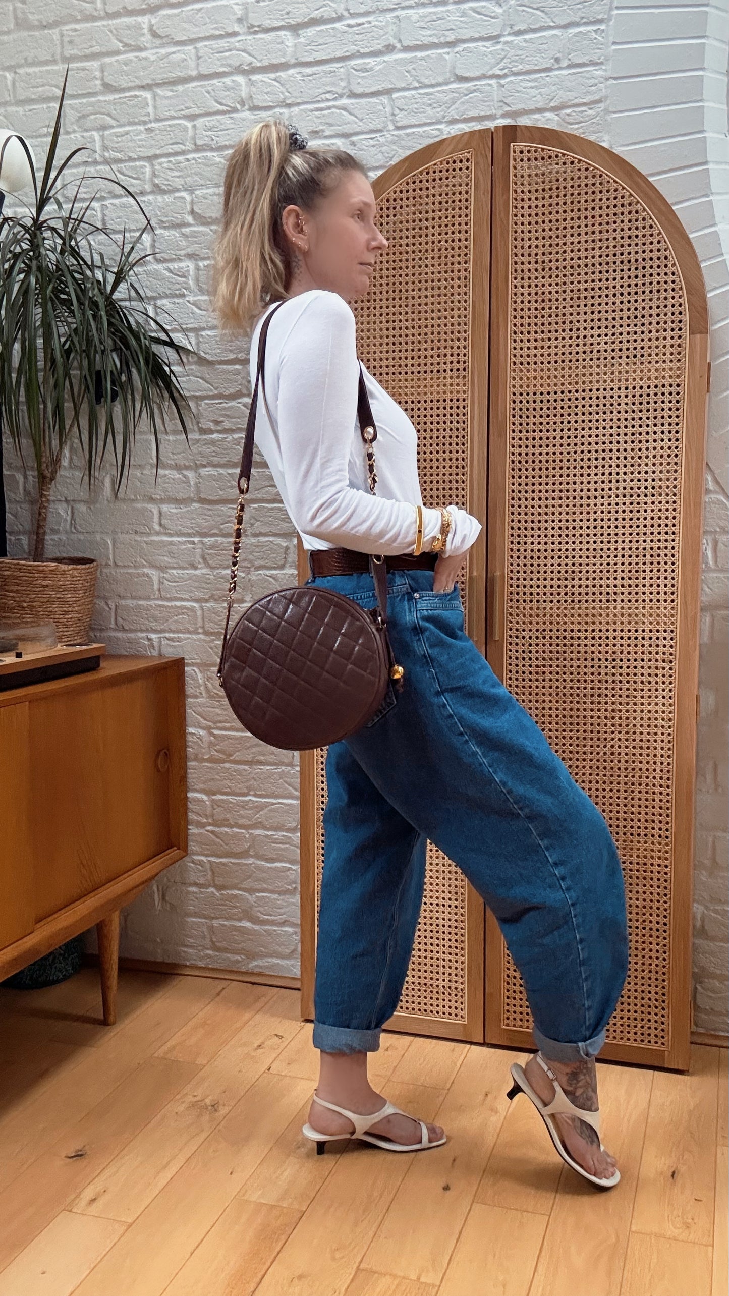 Chanel 1991 chocolate Caviar Quilted Circle Cross Body