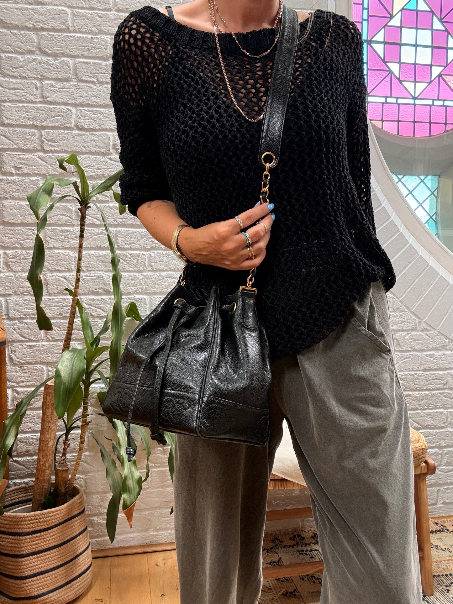 Chanel 1996 Triple CC Caviar bucket bag with pouch