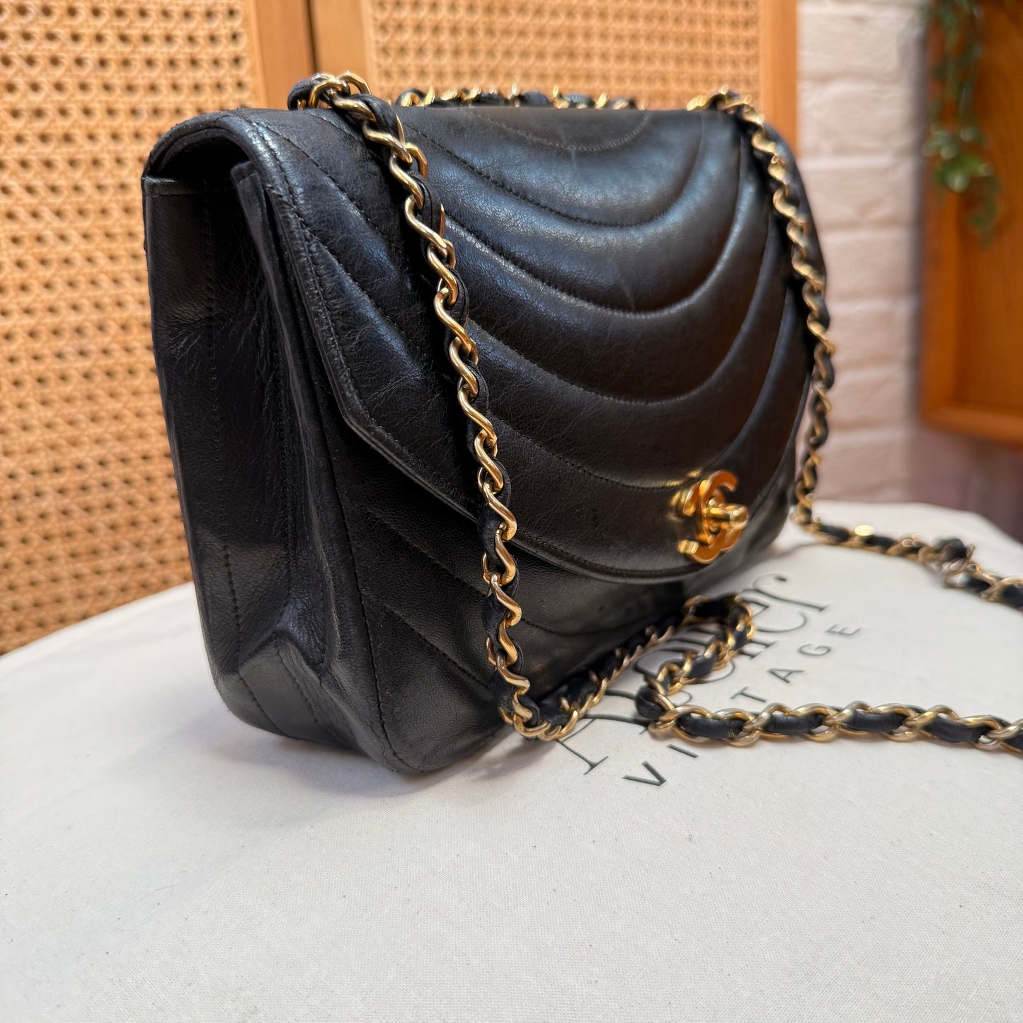 Chanel 1986 Rare Black Half Moon Quilted single flap