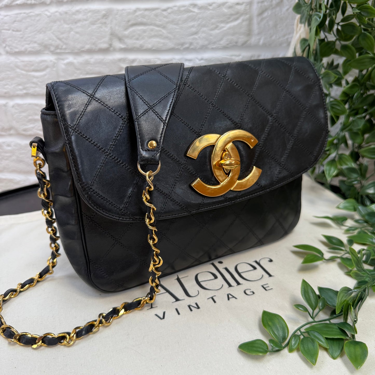 Chanel 1989 Chanel Jumbo CC Clasp Black Lambskin Cross Body