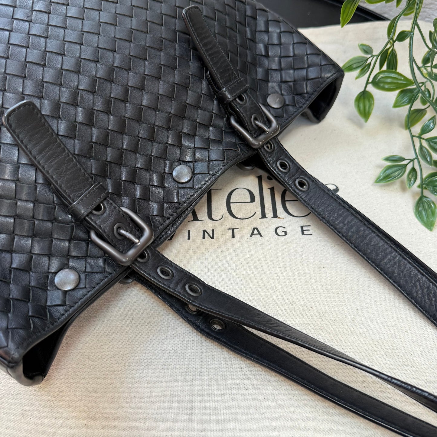 Bottega Veneta 1990s Black Intrecciato Leather Tote