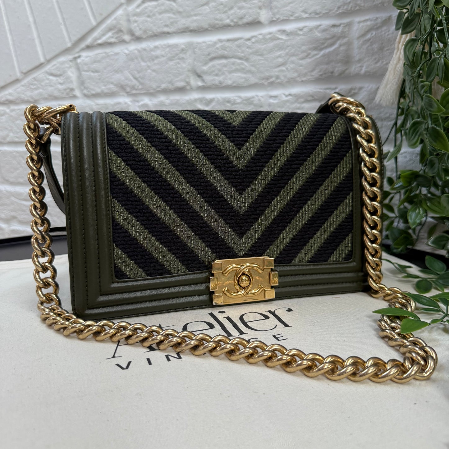 Chanel 2016 Chevron Khaki Monochrome Le Boy Medium