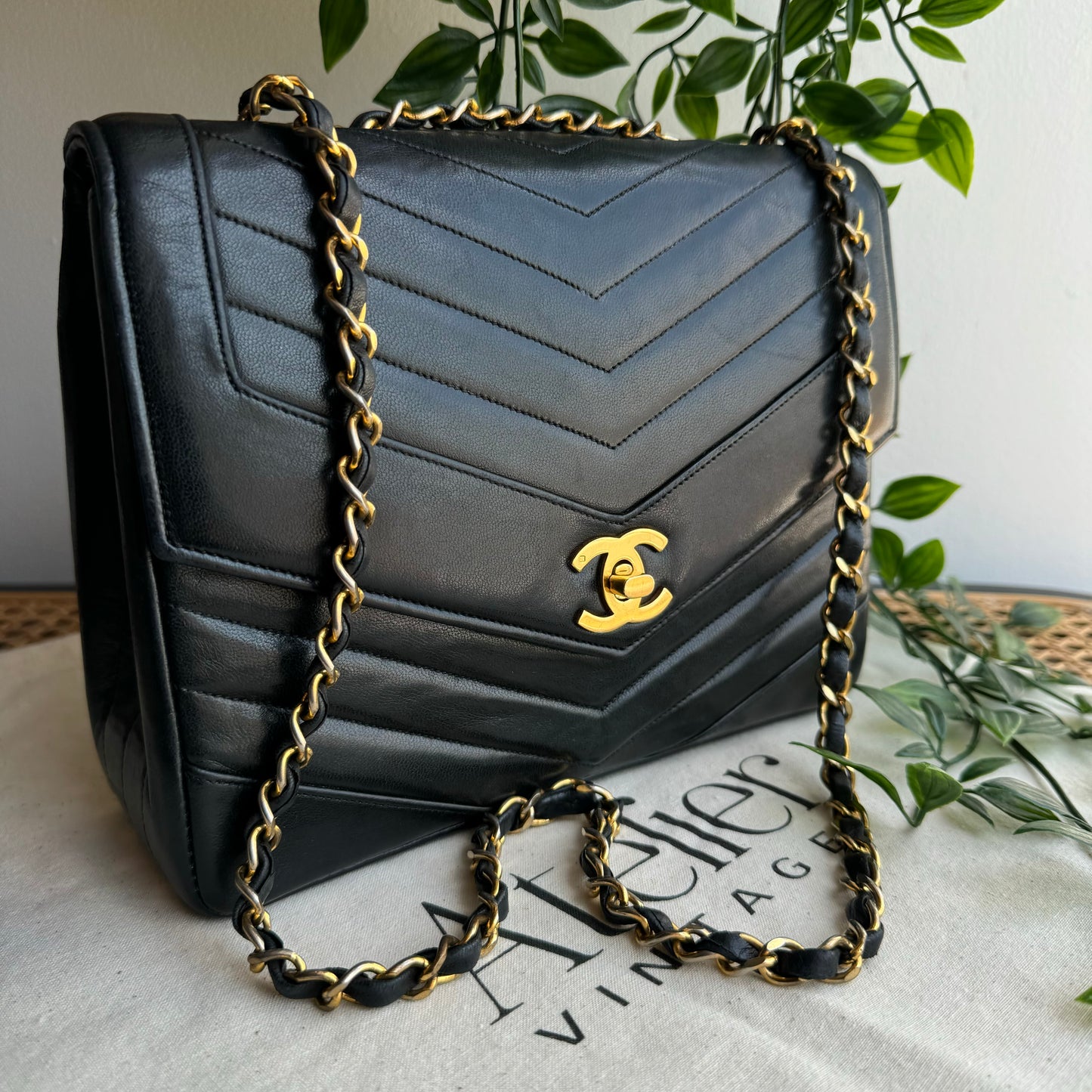 Chanel Early 1980s Chevron Quilted Square Single Flap