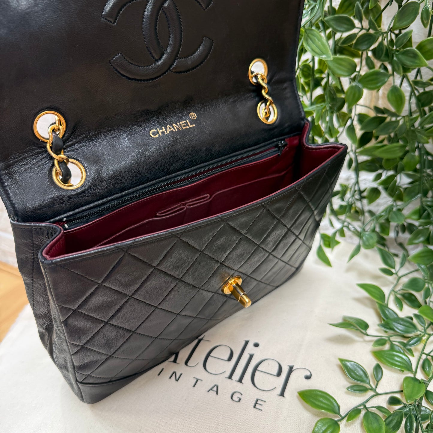 Chanel 1986 black half moon two way single flap