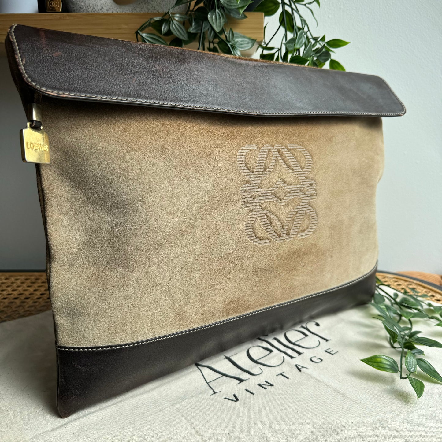Loewe 1990s Anagram Suede & Leather Clutch/Pouch