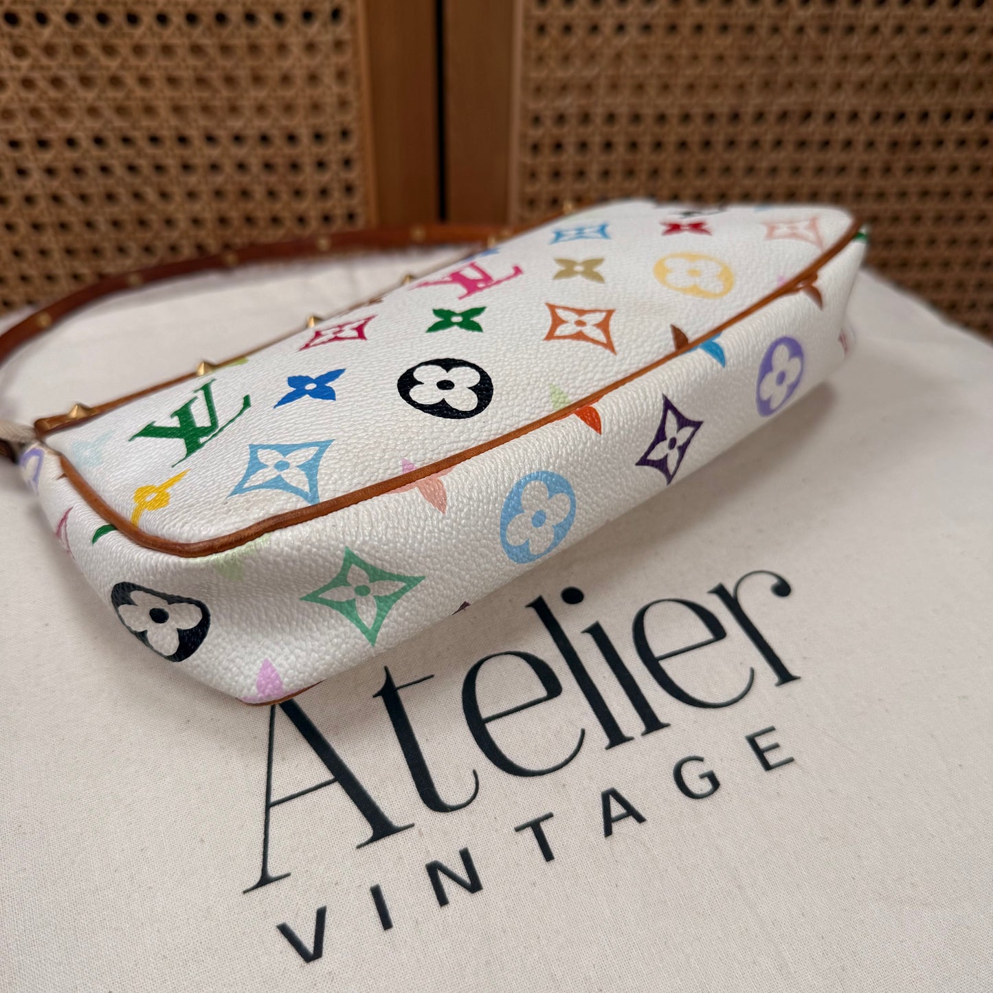 Louis Vuitton 2003 Murakami white Multi Color Pochette Accesssoires