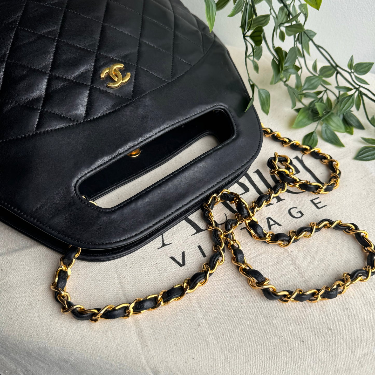 Chanel 1989 Quilted Lambskin Top Handle Two Way Bag