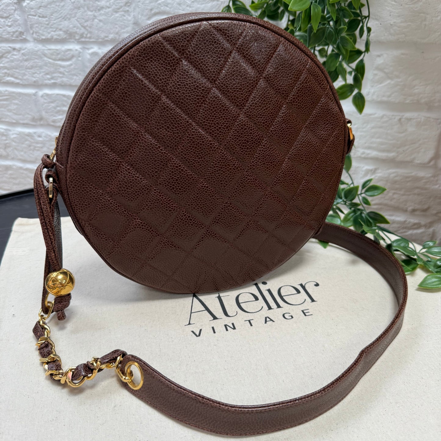 Chanel 1991 chocolate Caviar Quilted Circle Cross Body