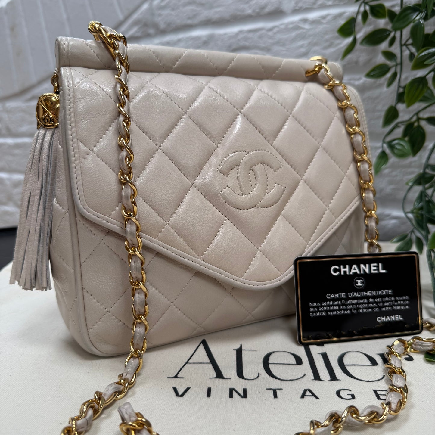 Chanel 1989 Rare Ivory Tassel Envelope Flap