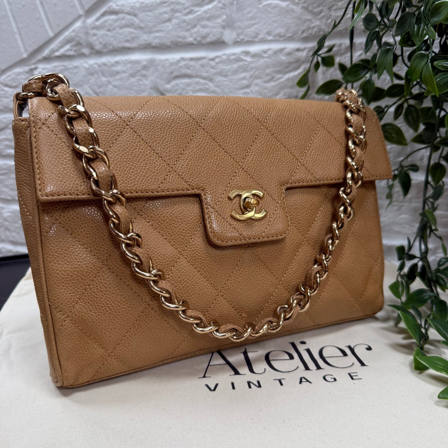 Chanel 1991 Very Rare Dark Beige Caviar Single Flap