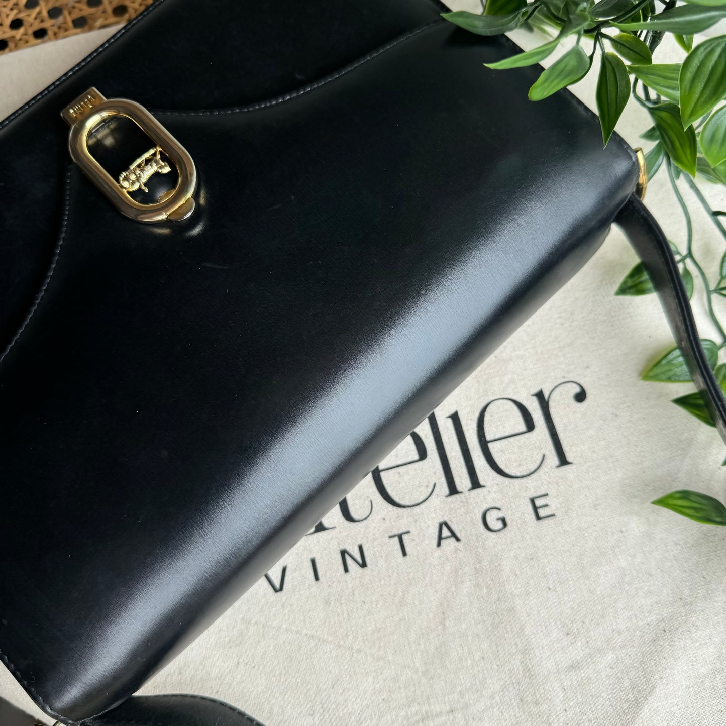 Celine 1980s Vintage Black Carriage Shoulder Bag
