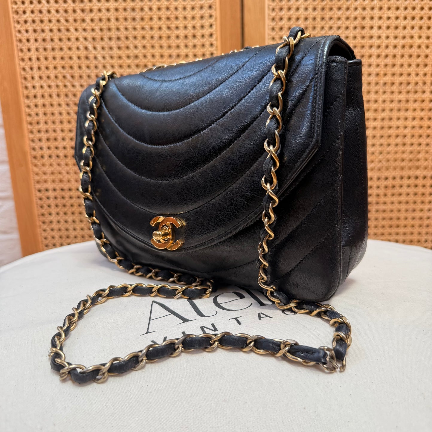 Chanel 1986 Rare Black Half Moon Quilted single flap