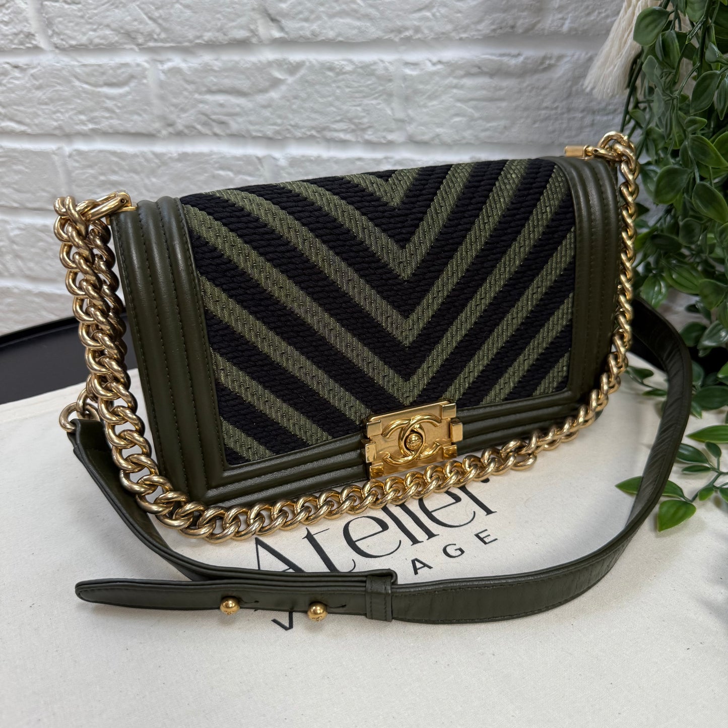 Chanel 2016 Chevron Khaki Monochrome Le Boy Medium
