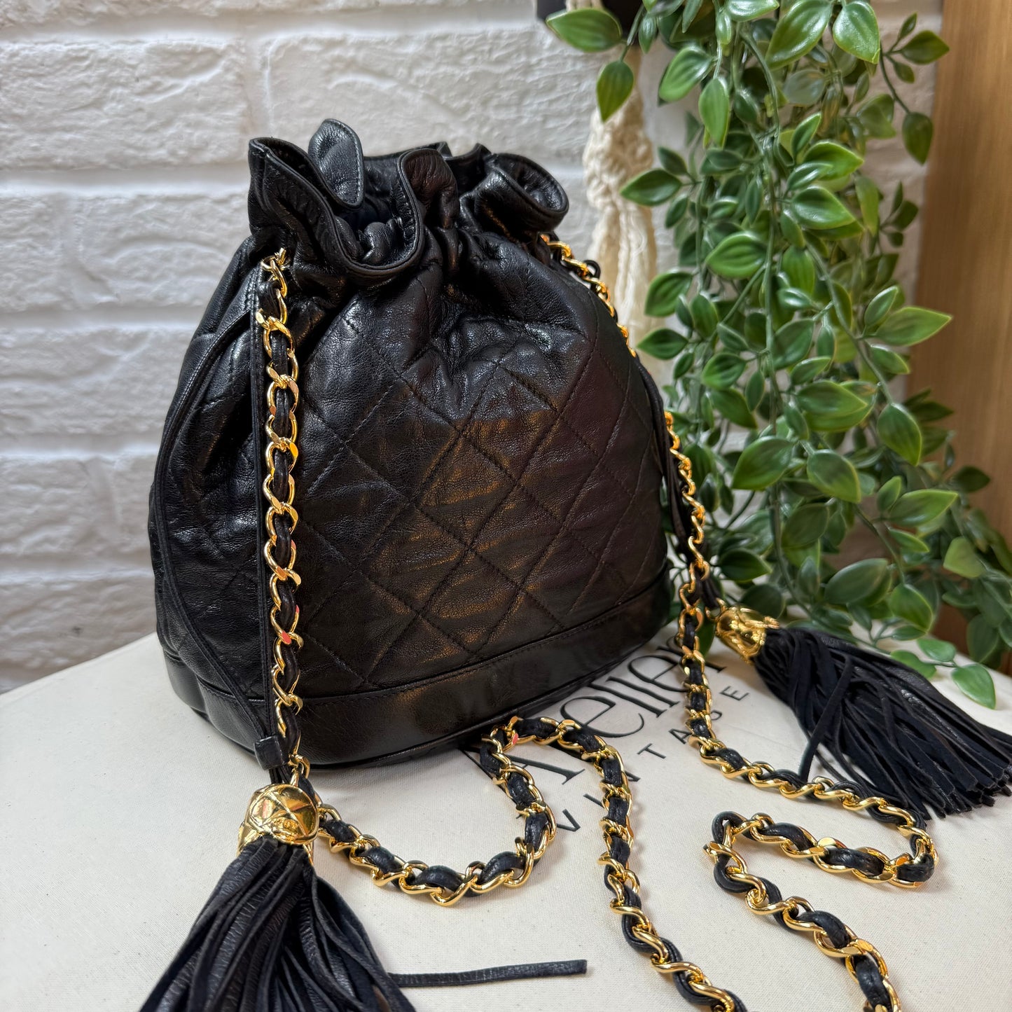 Chanel 1989 Lambskin Quilted Cross Body Bucket Bag