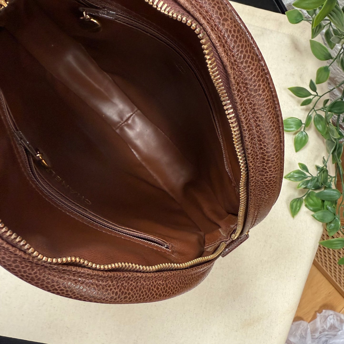 Chanel 1991 chocolate Caviar Quilted Circle Cross Body