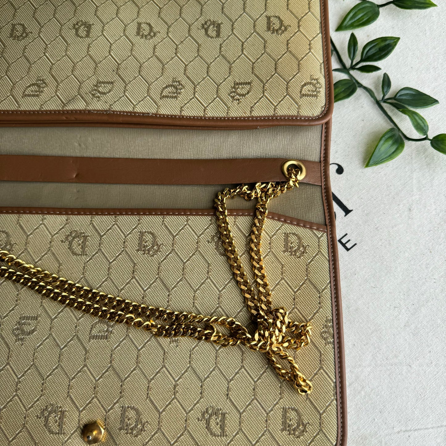Dior 1980s Beige Honeycomb Two Way Chain Strap Bag