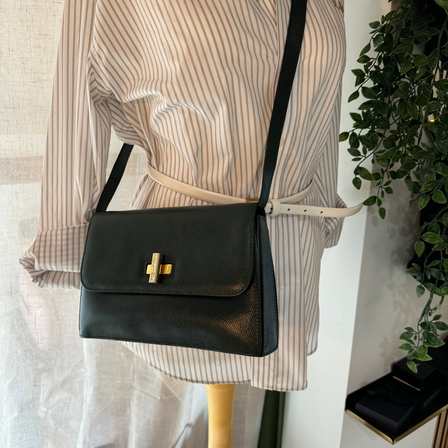 Celine 1980s Forest Green Two Way Cross Body