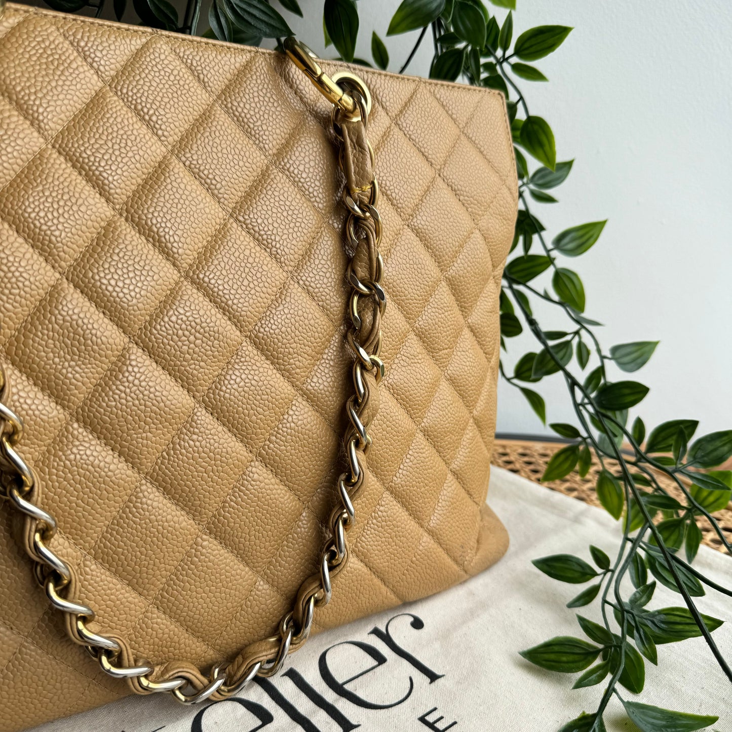 Chanel 2002 Beige Caviar Grande Timeless Tote