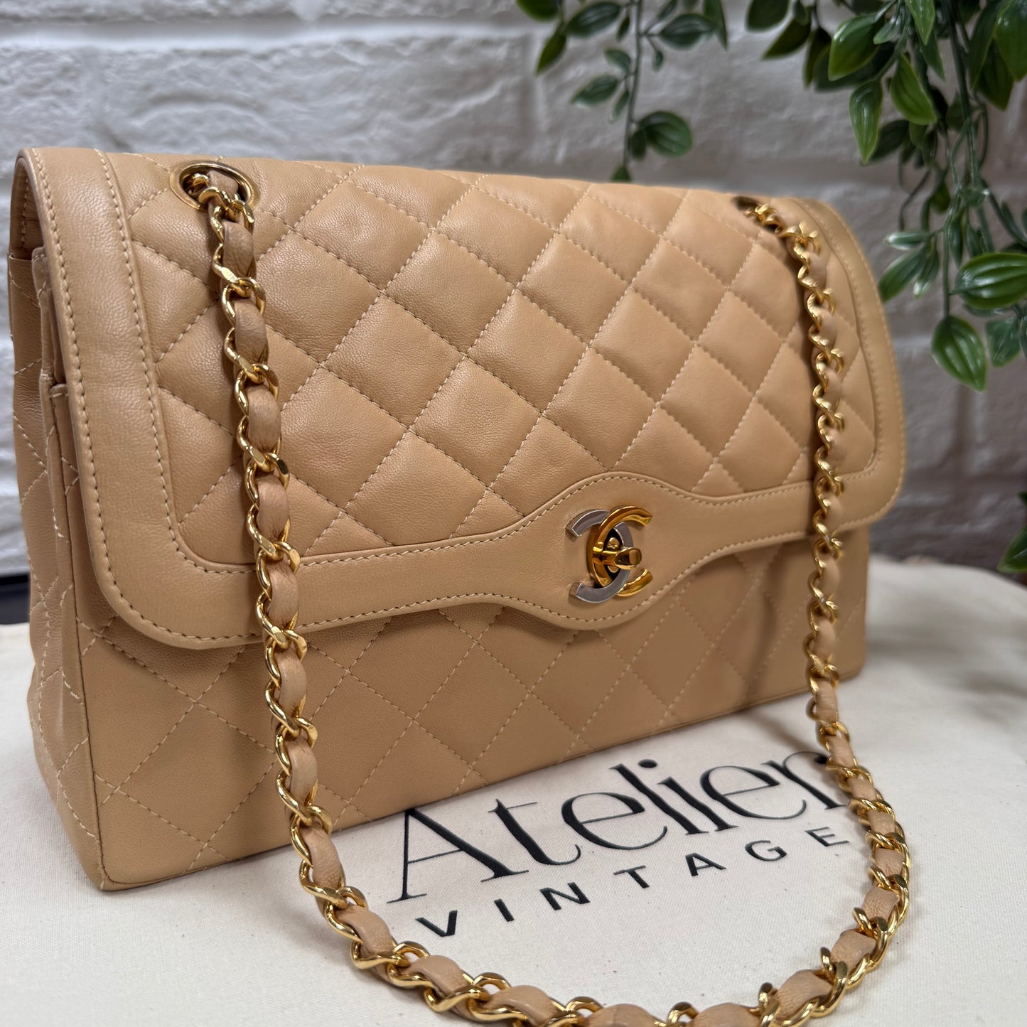 Chanel 1991 Dark Beige Paris Limited Edition Double Flap Medium