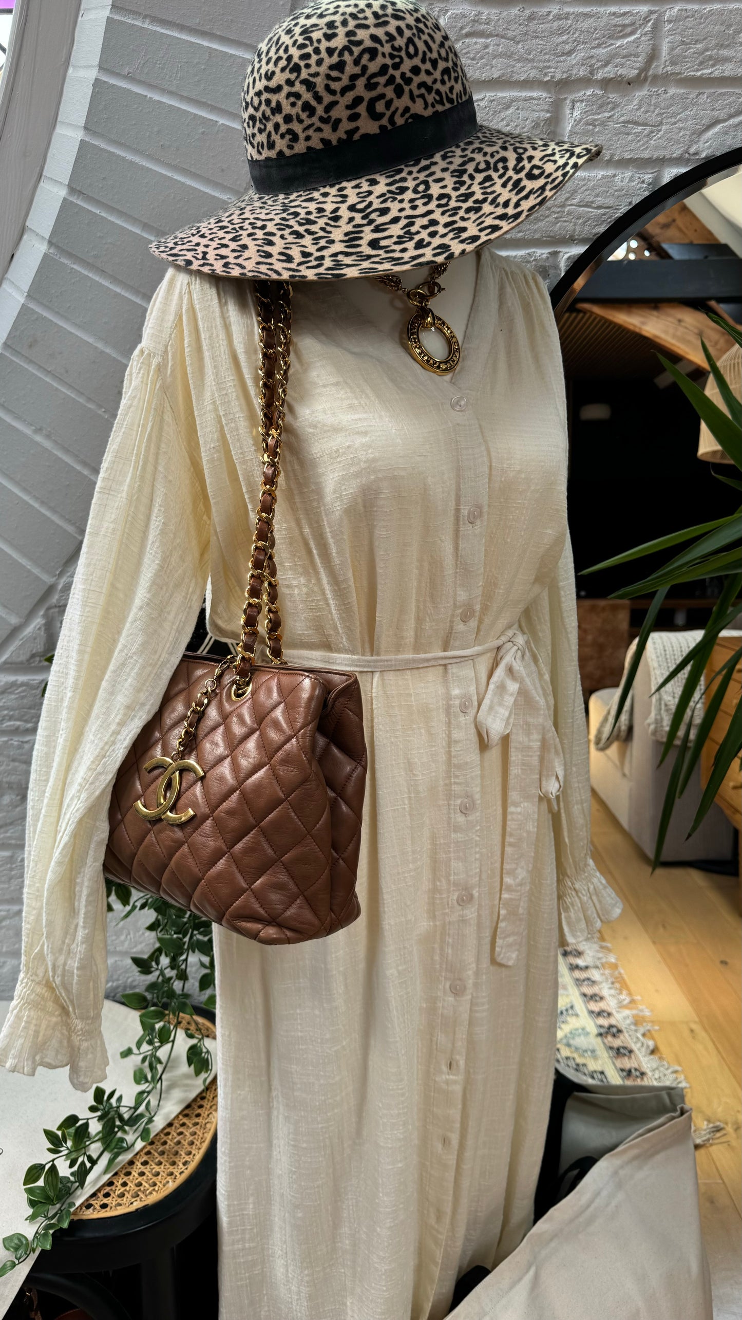 Chanel 1989 Rare Tan Quilted Lambskin CC Charm Tote