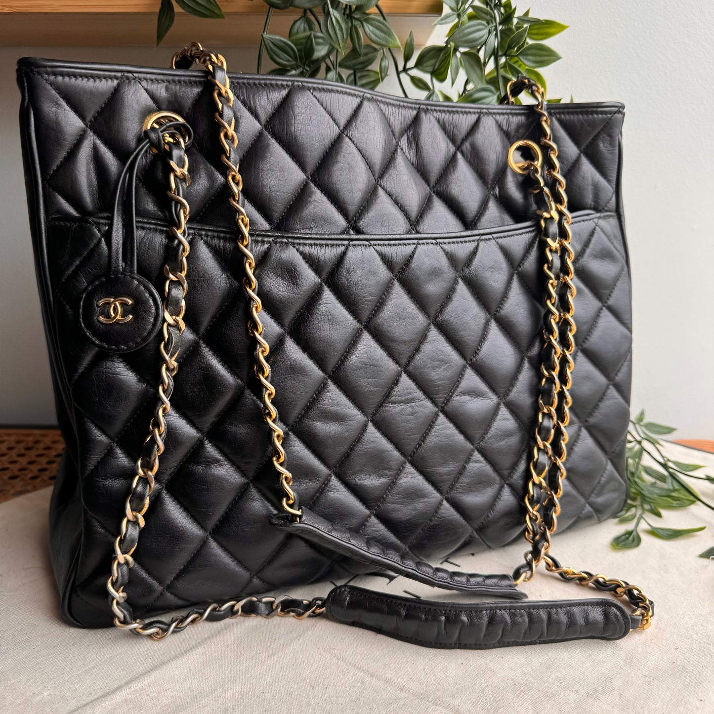 Chanel 1986 Quilted Lambskin CC Charm Tote