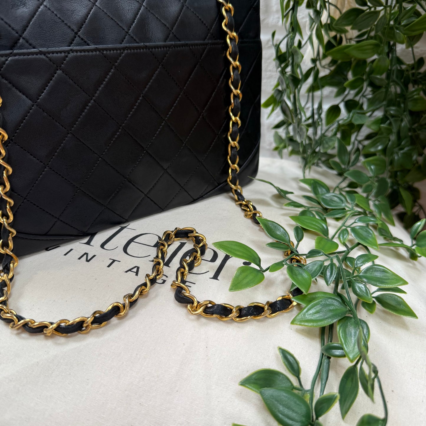 Chanel 1986 black half moon two way single flap