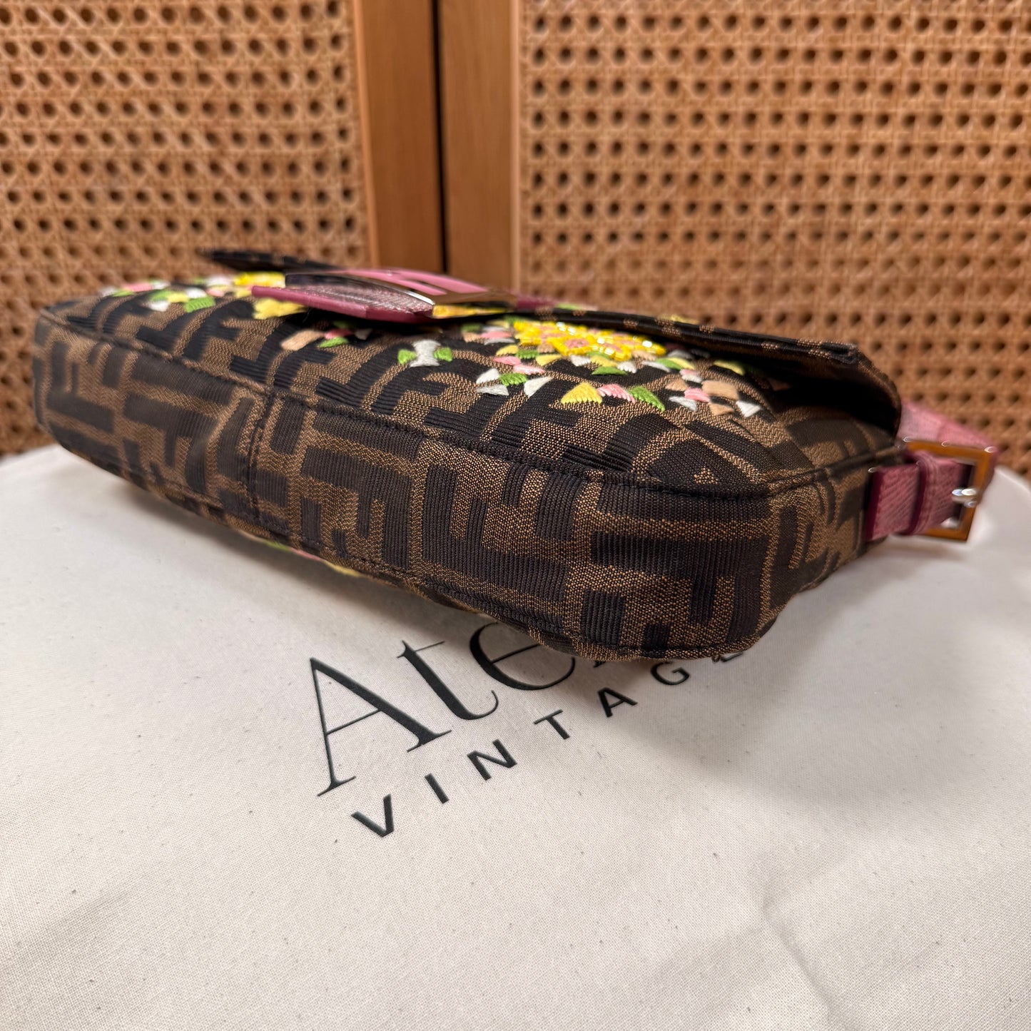 Fendi 2004 Rare Baguette Embroidered Zucca Print - Limited Edition glass bead and embroidered with exotic leather