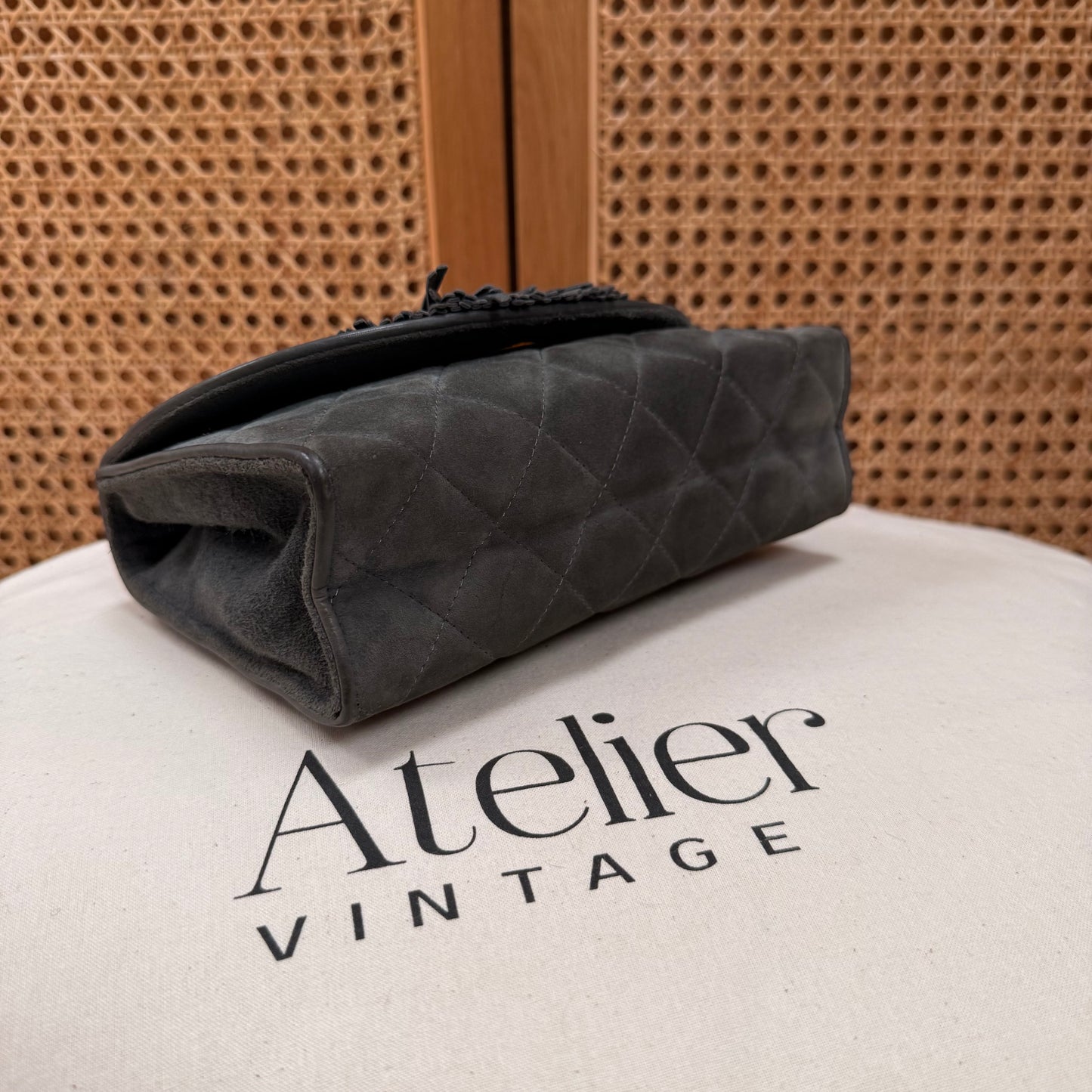 Chanel 1986 Grey Suede Tassel Clutch