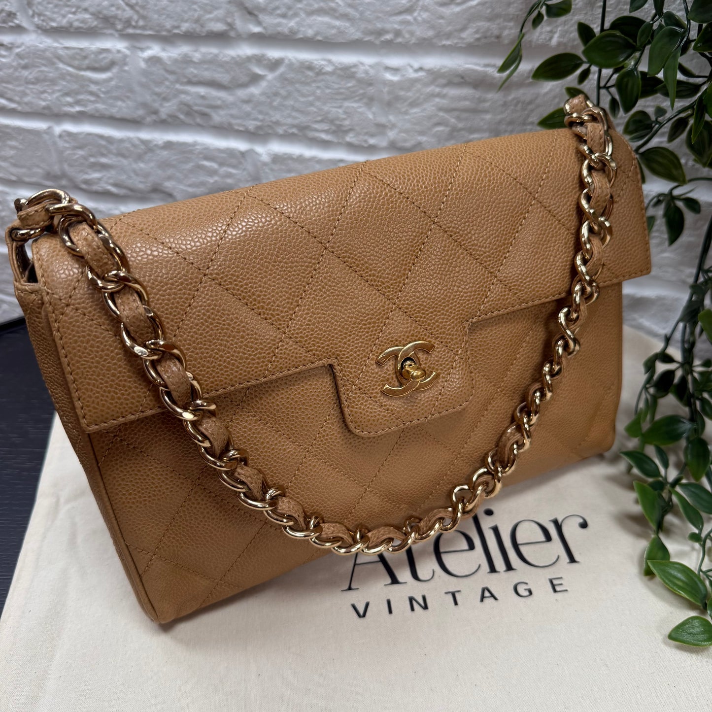 Chanel 1991 Very Rare Dark Beige Caviar Single Flap