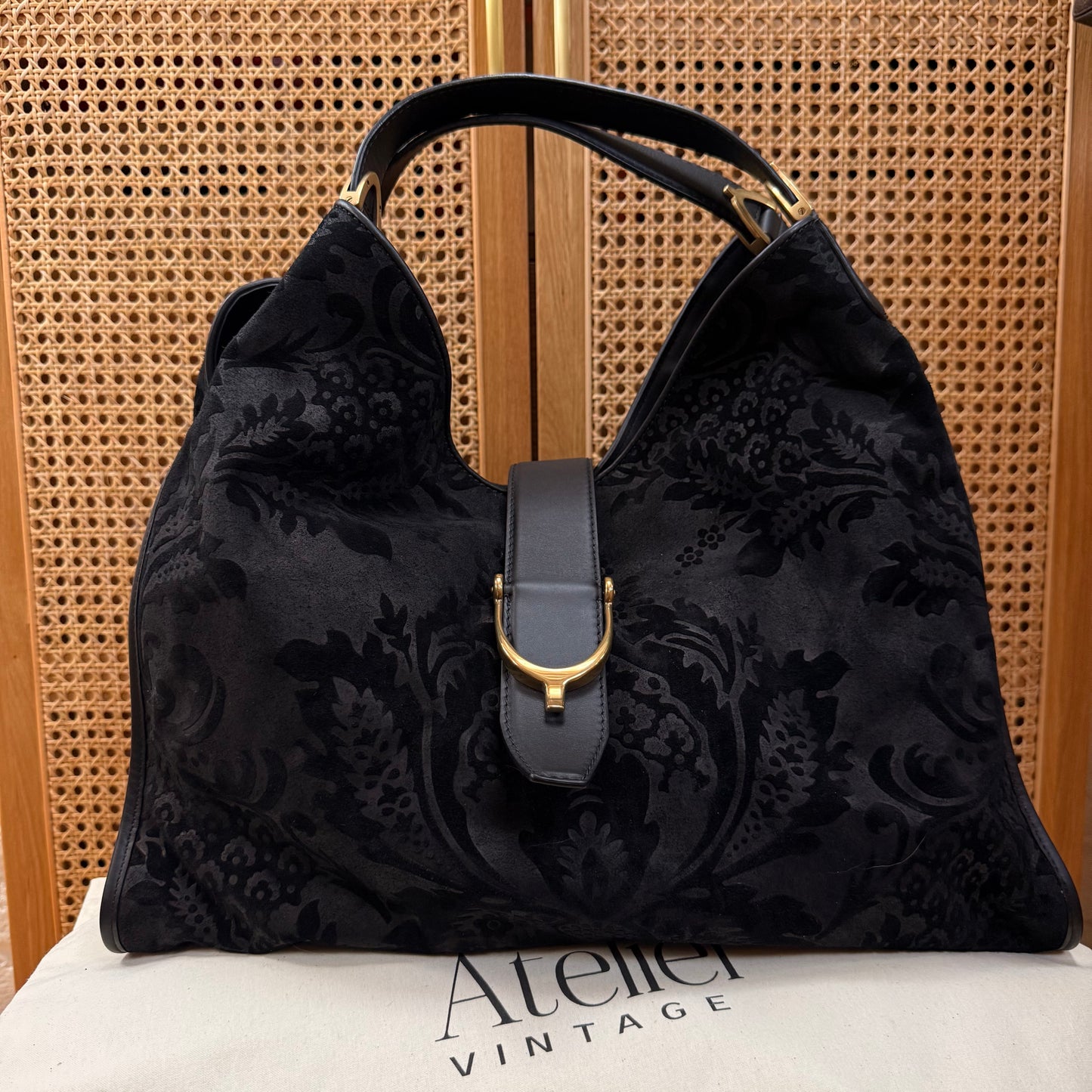 Gucci Suede Brocade Stirrup Tote