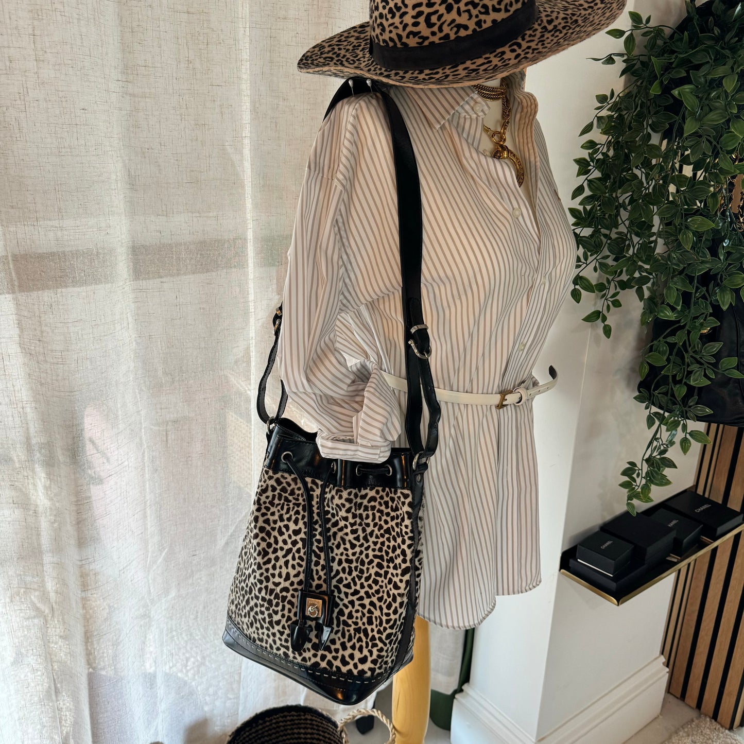 Celine 1980s Pony Hair Print Bucket Bag