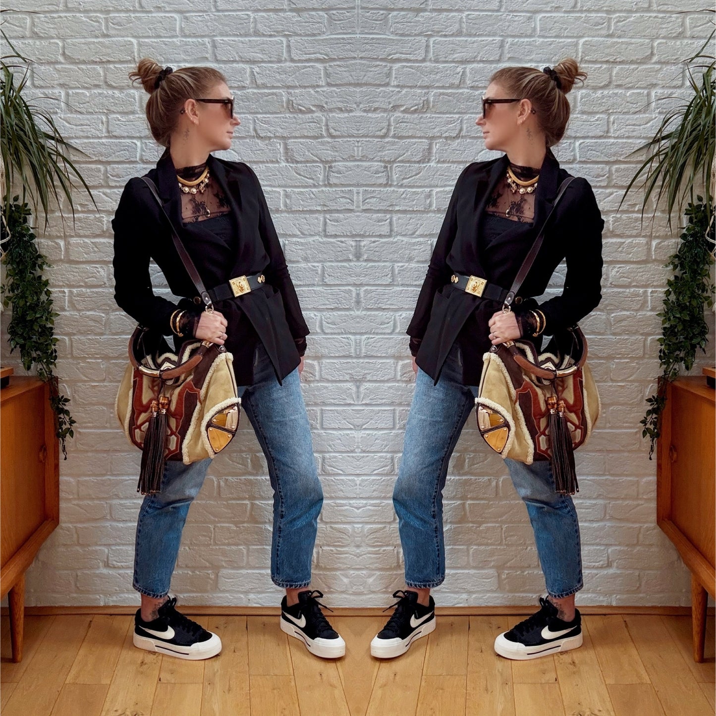 Gucci Bamboo Shearling & Suede two way Tote