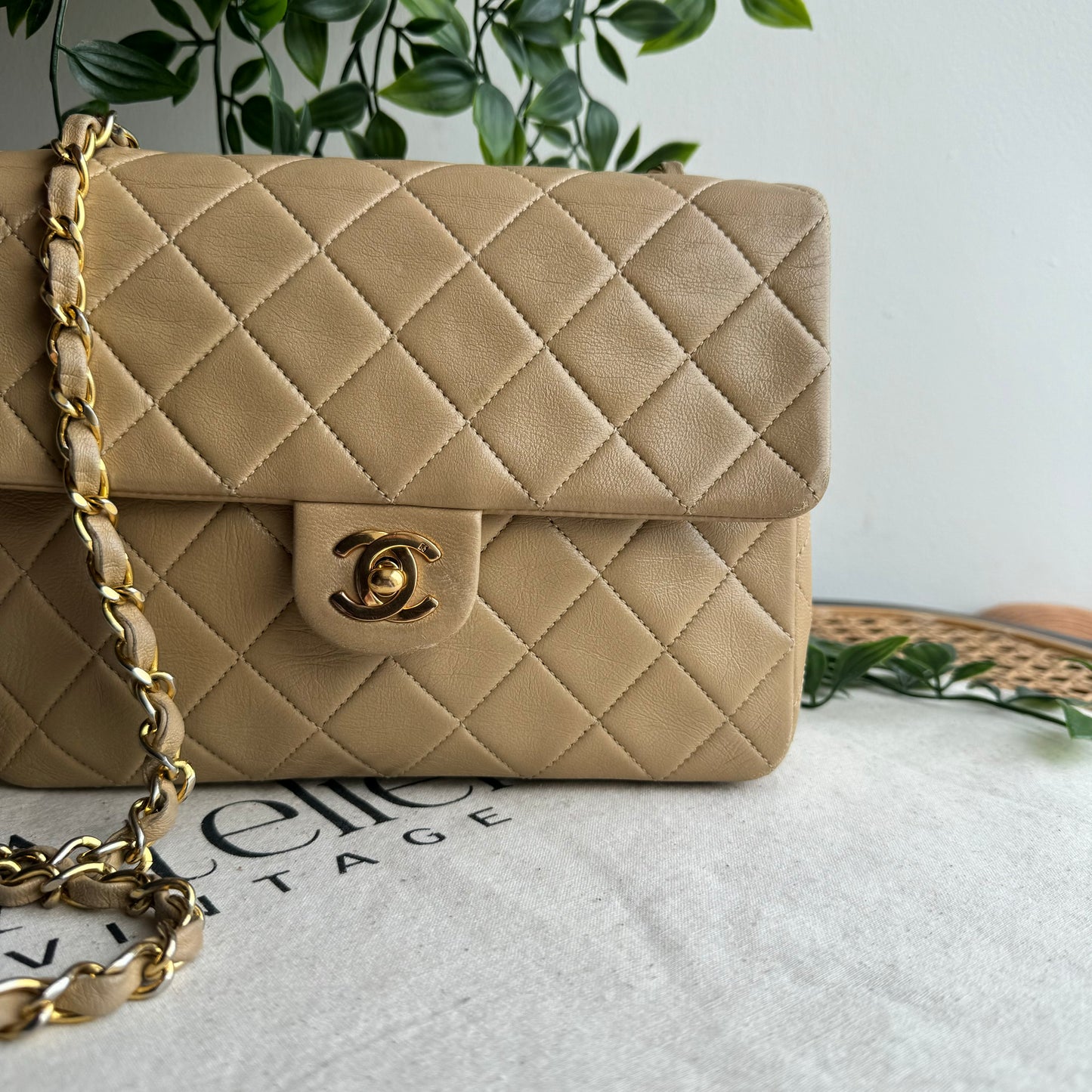 Chanel 1989 Beige Square Classic Single Flap Medium