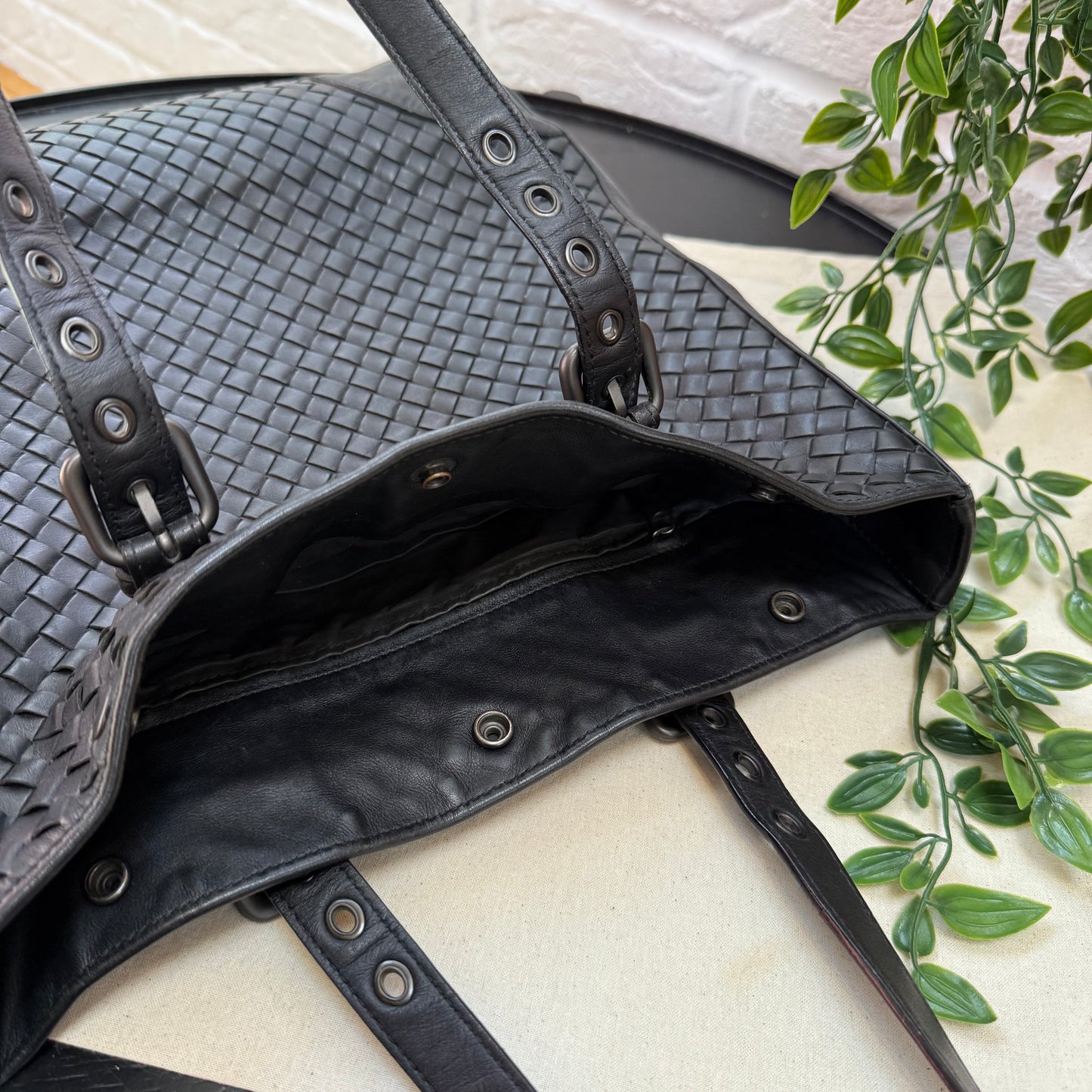 Bottega Veneta 1990s Black Intrecciato Leather Tote