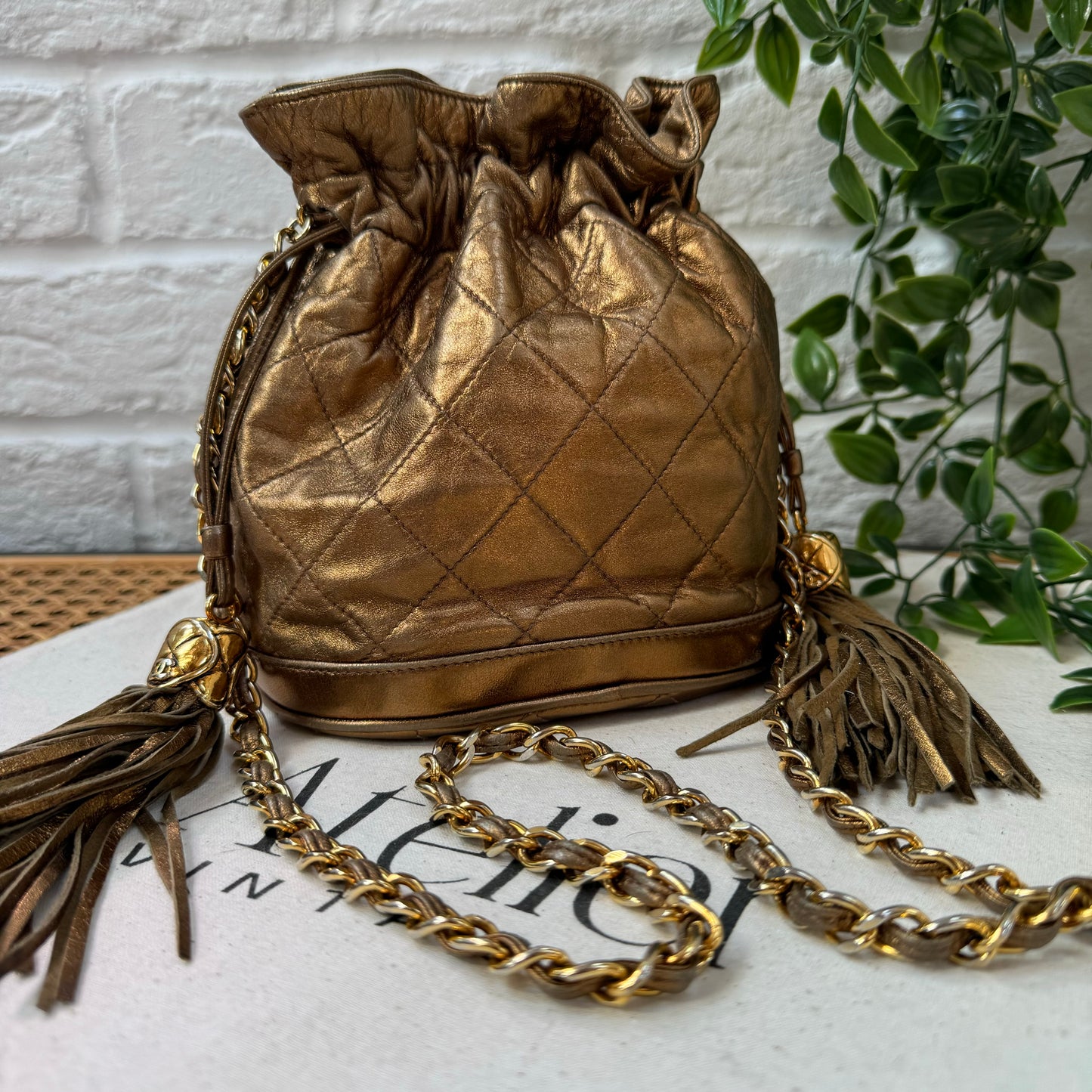 Chanel 1989 Aged Gold Tassel Bucket Bag