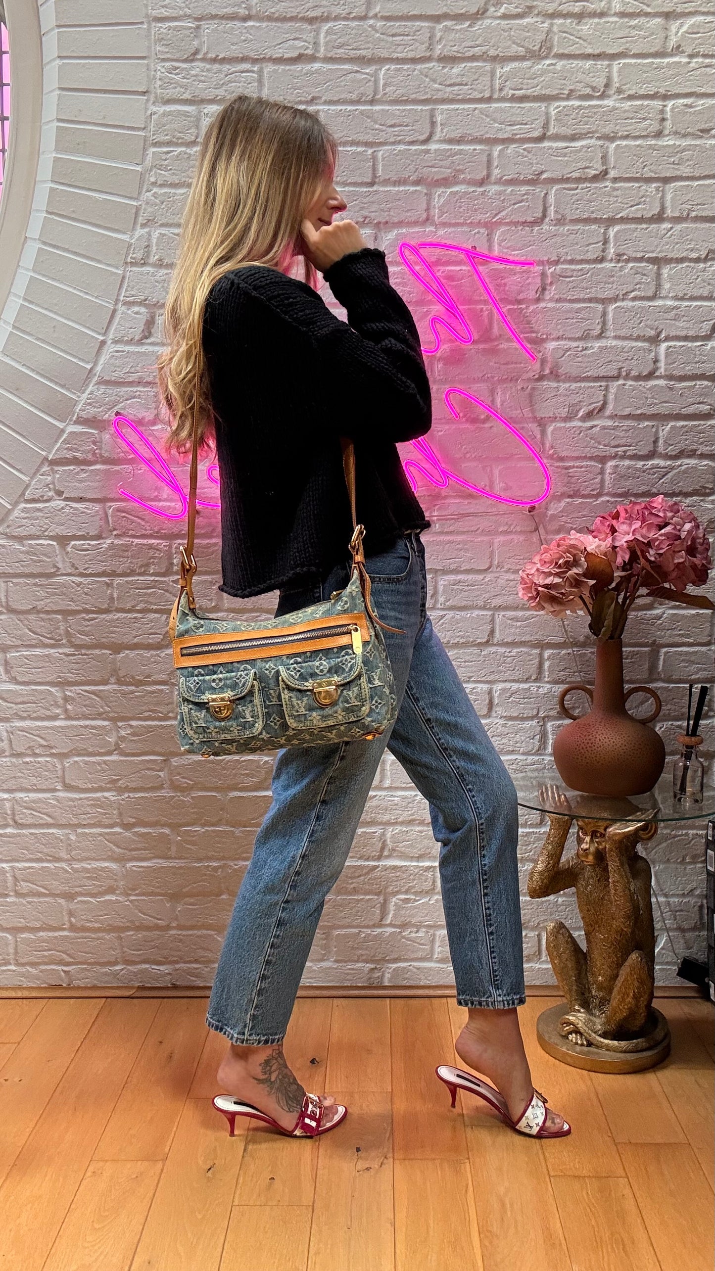 Louis Vuitton 2006 Monogram Denim Cross Body Baggy PM