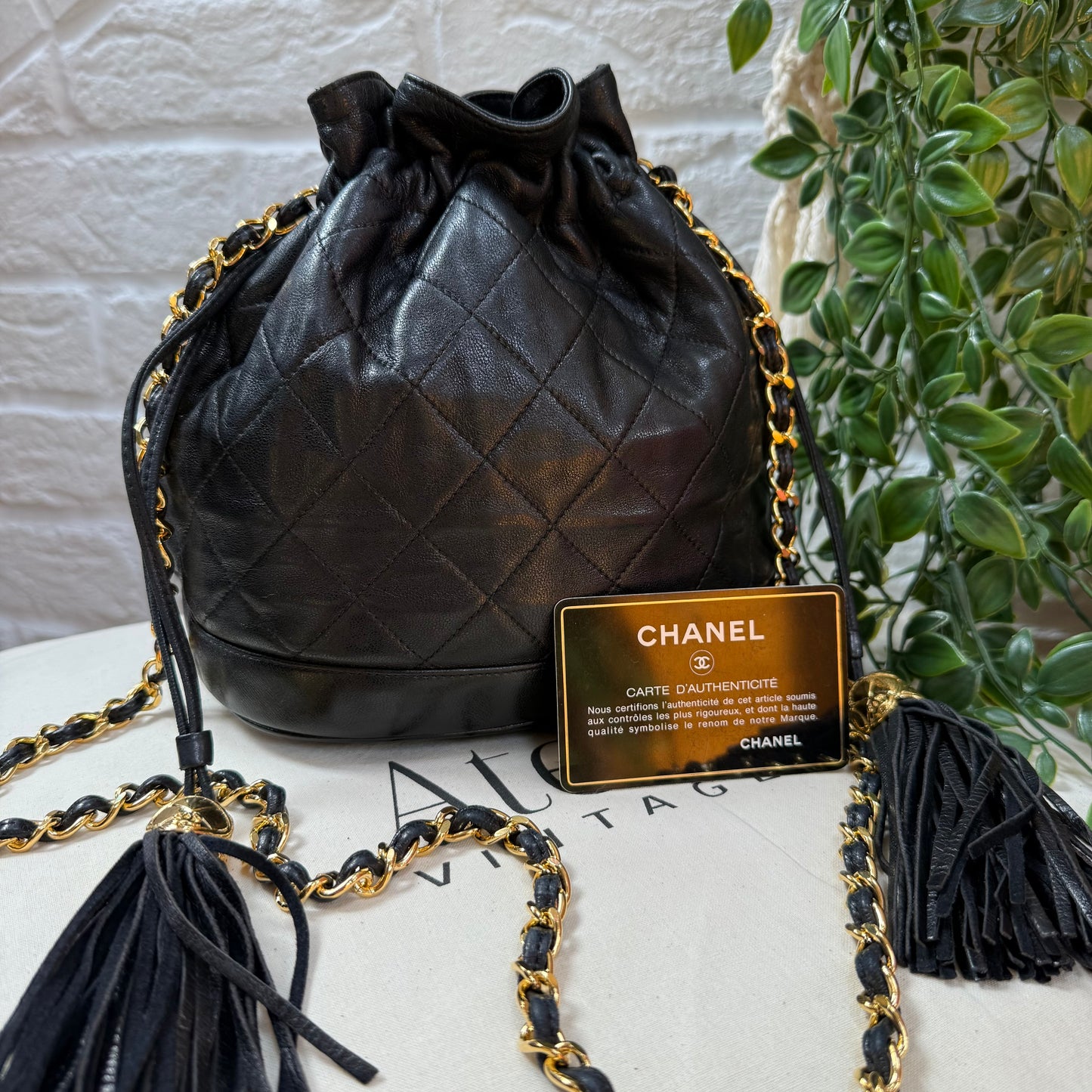 Chanel 1989 Lambskin Quilted Cross Body Bucket Bag
