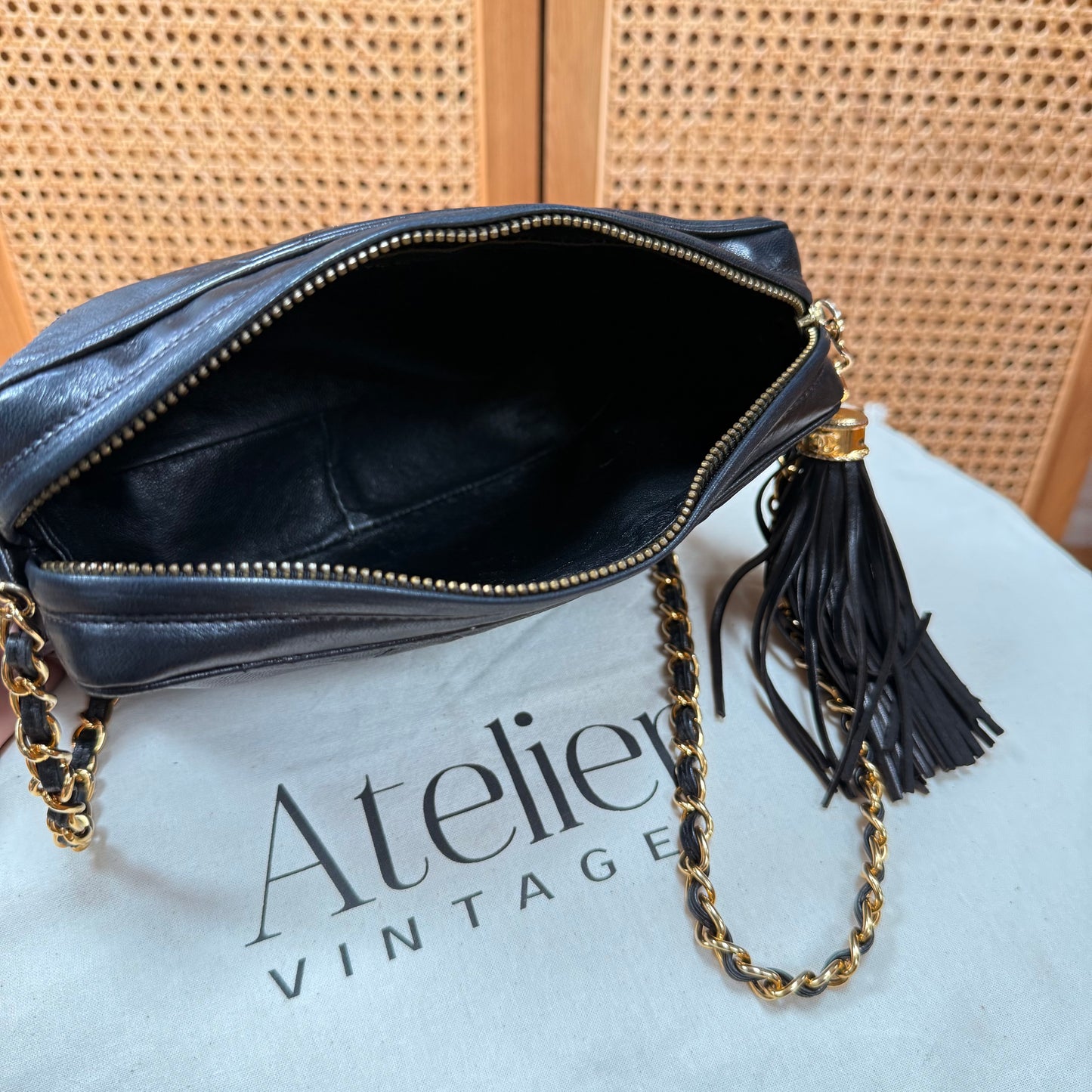 Chanel 1986 CC Quilted Black Tassel Camera bag