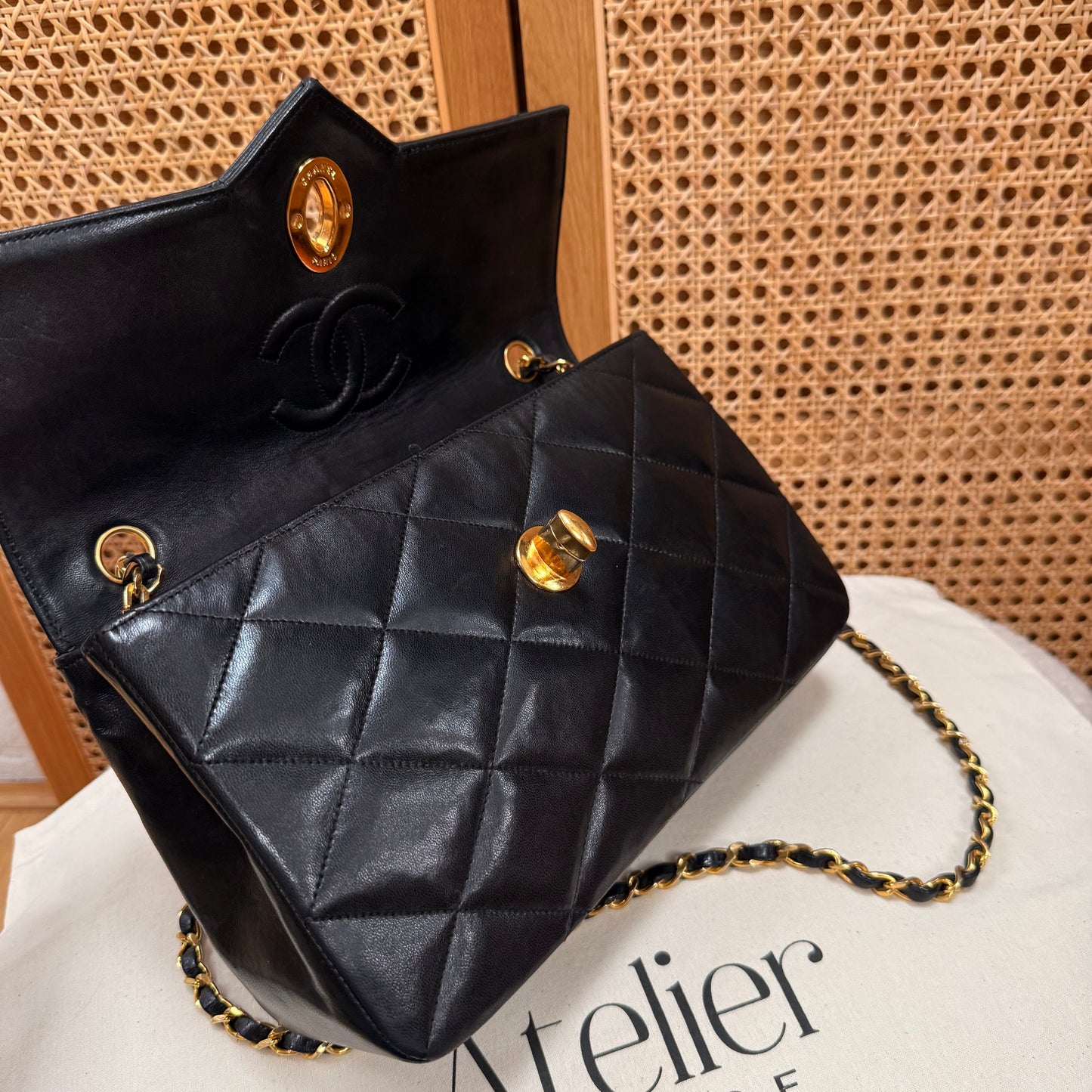 Chanel 1986 Black Limited Edition Jumbo CC Diamond Quilted Single Flap