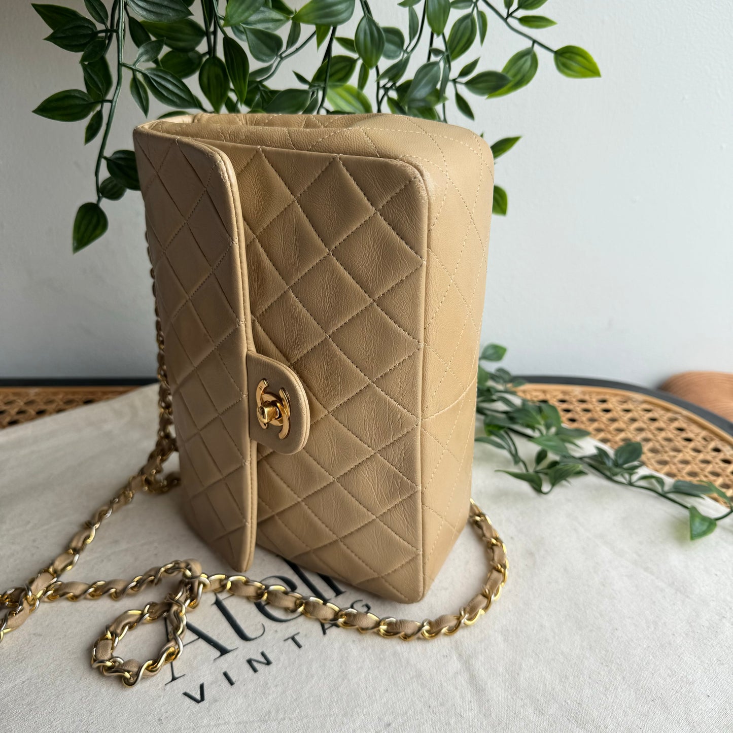 Chanel 1989 Beige Square Classic Single Flap Medium