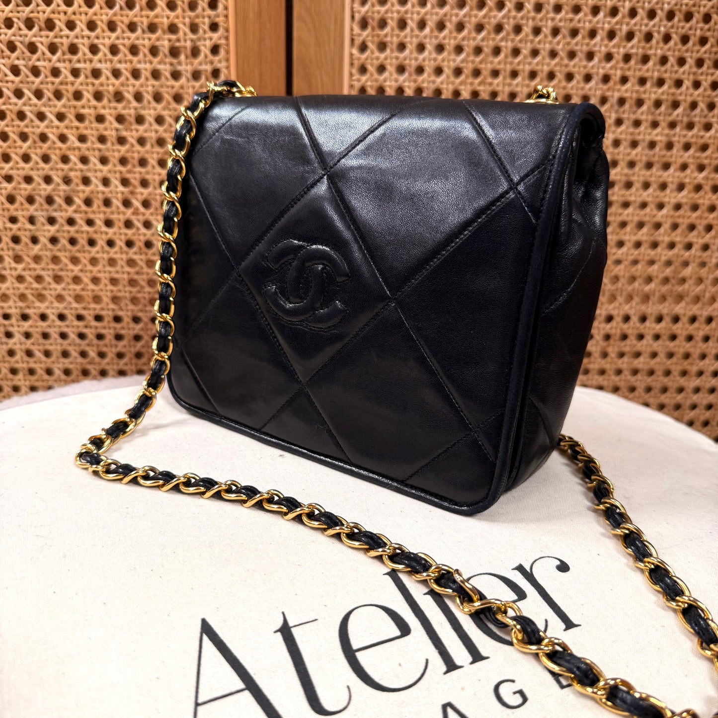 Chanel 1986 Black CC Quilted Square Full Flap
