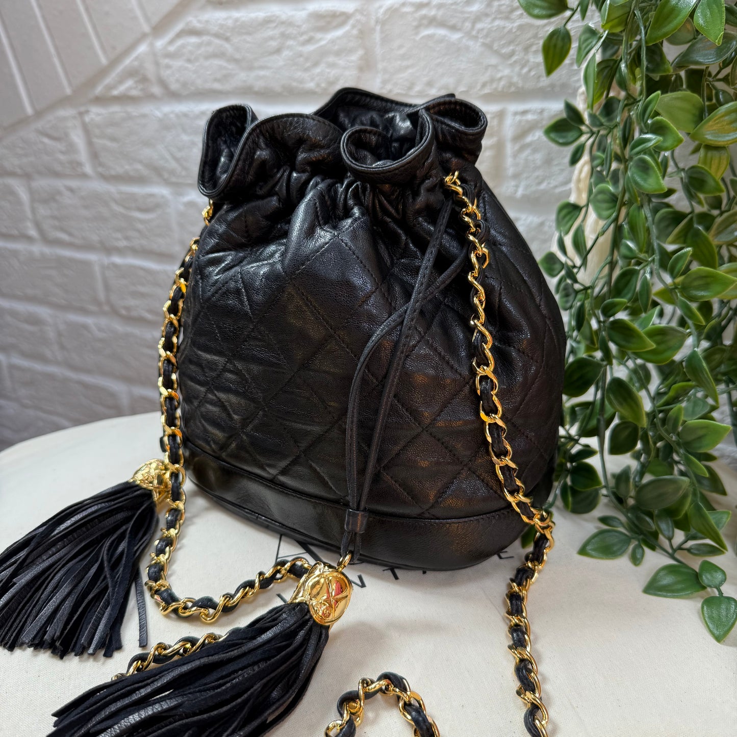 Chanel 1989 Lambskin Quilted Cross Body Bucket Bag