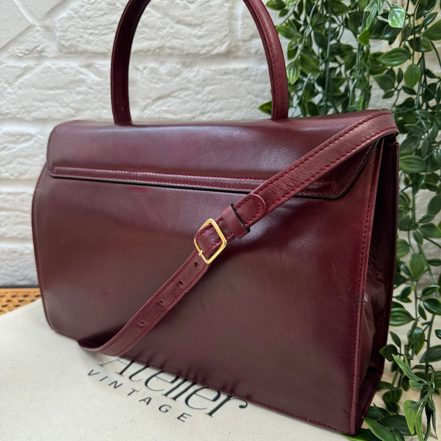 Celine 1990s Bordeaux Two Way Top Handle