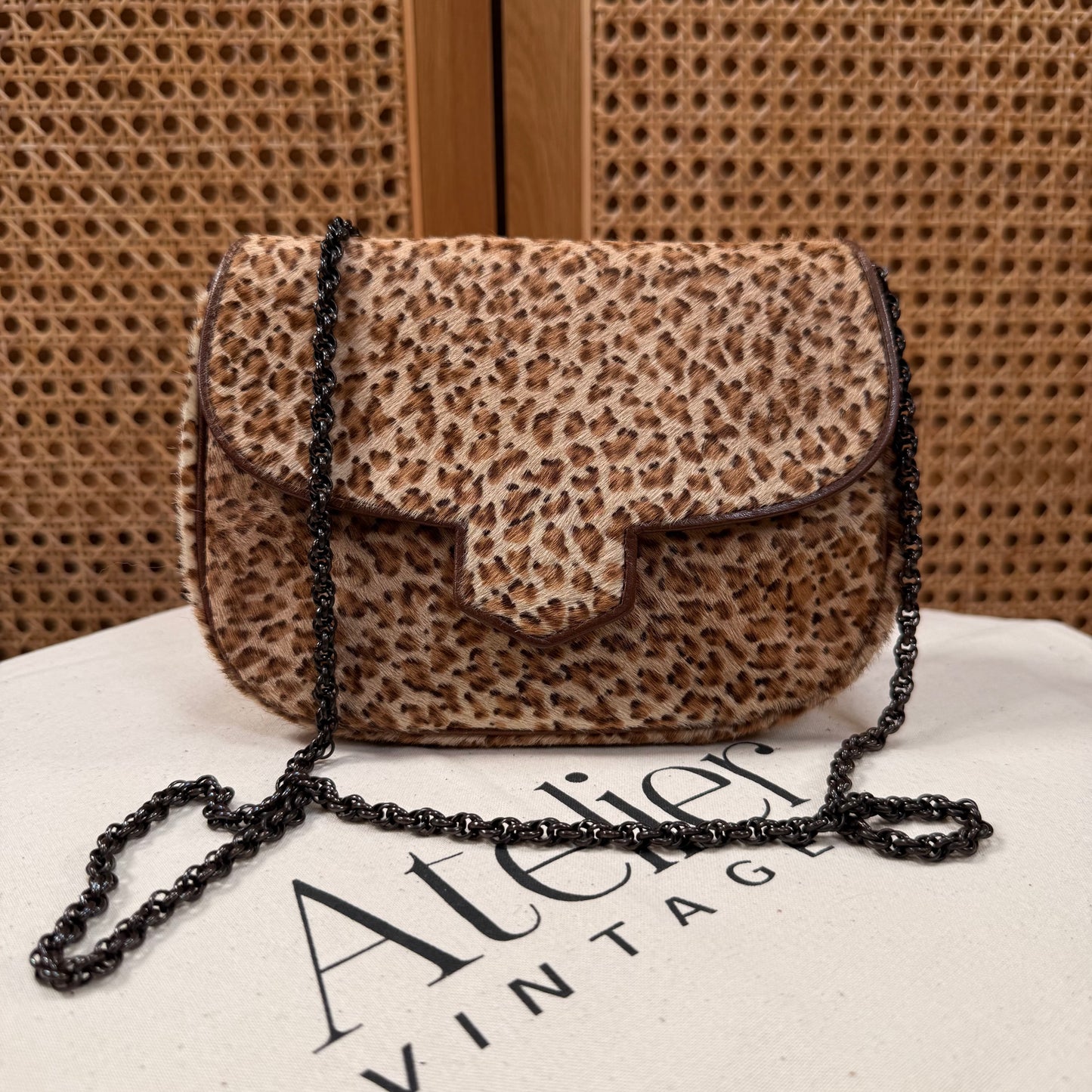 Saint Laurent 1990s Leopard Print Pony Hair Shoulder Bag