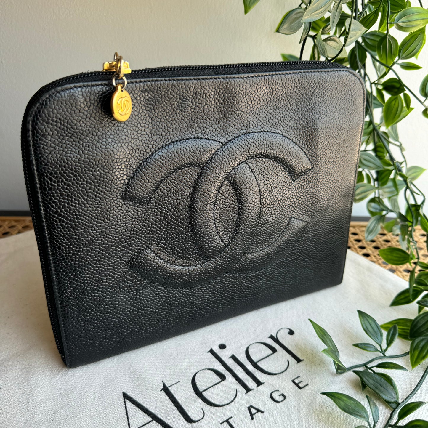 Chanel 1994 Caviar Clutch/ Pouch with CC Zip Charm