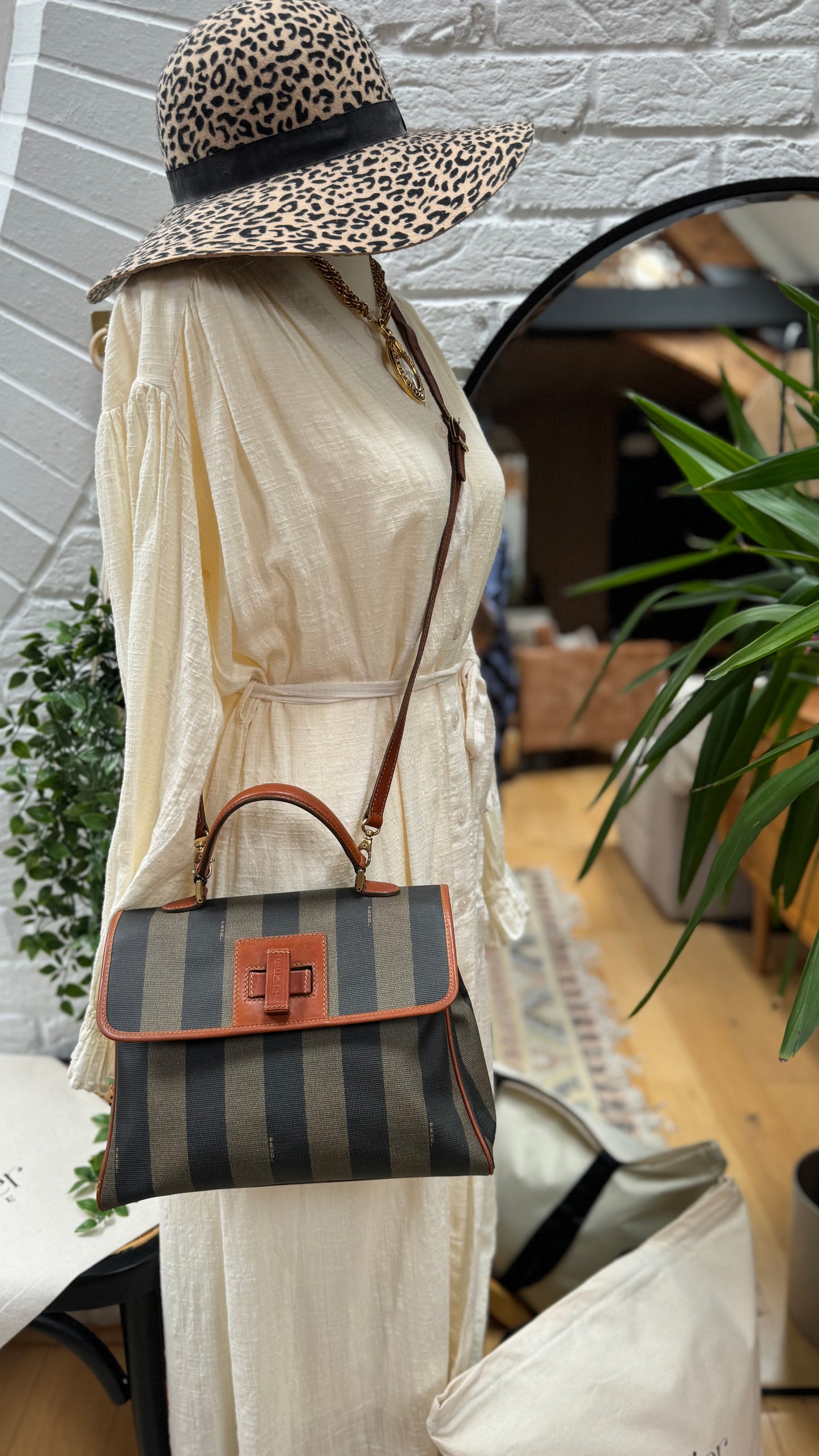 Fendi Vintage Pequin Two Way Top Handle Bag