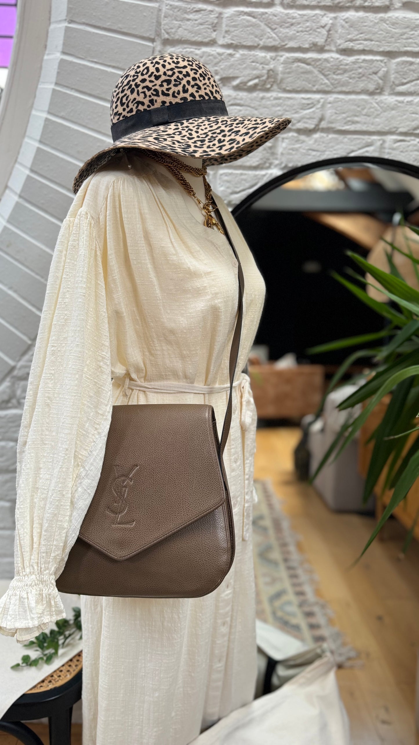 Saint Laurent 1980s Taupe Envelope Cross Body Bag