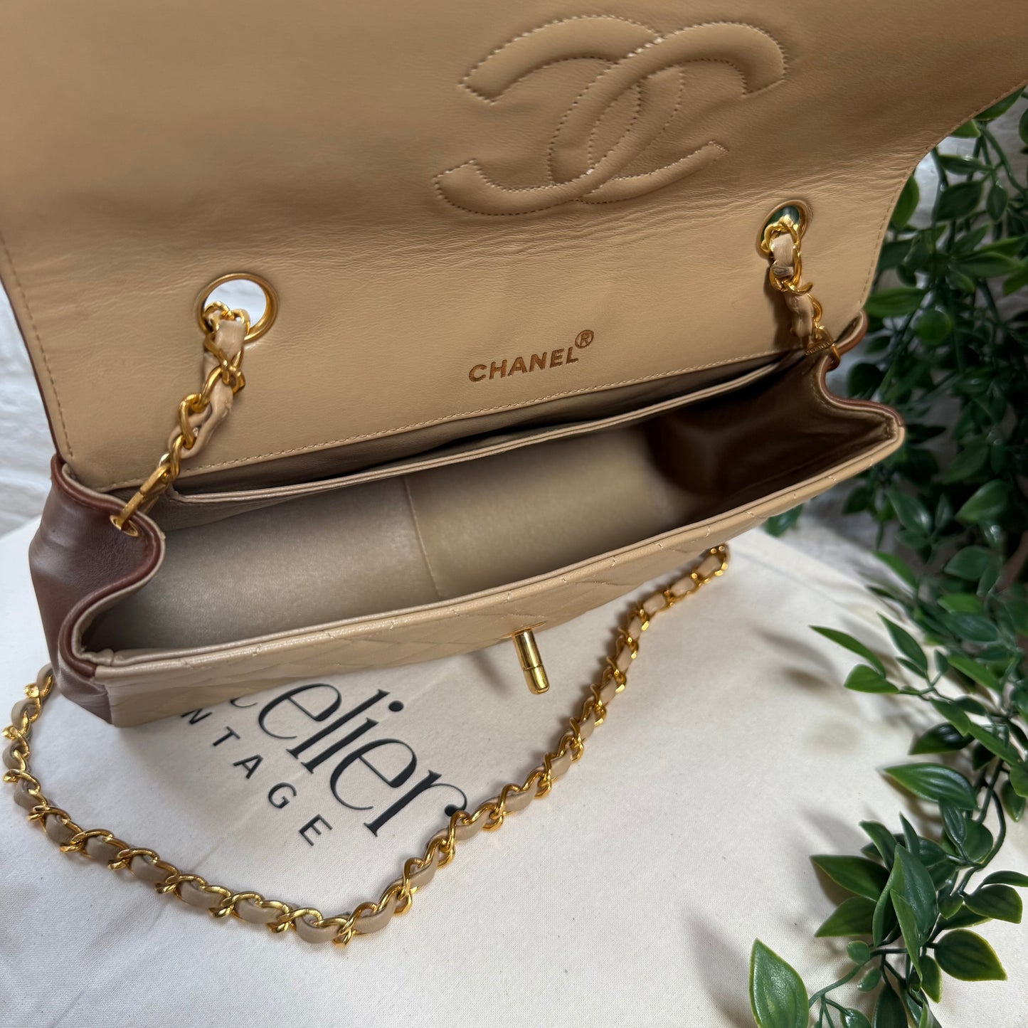Chanel 1989 Rare Beige & Tan single flap