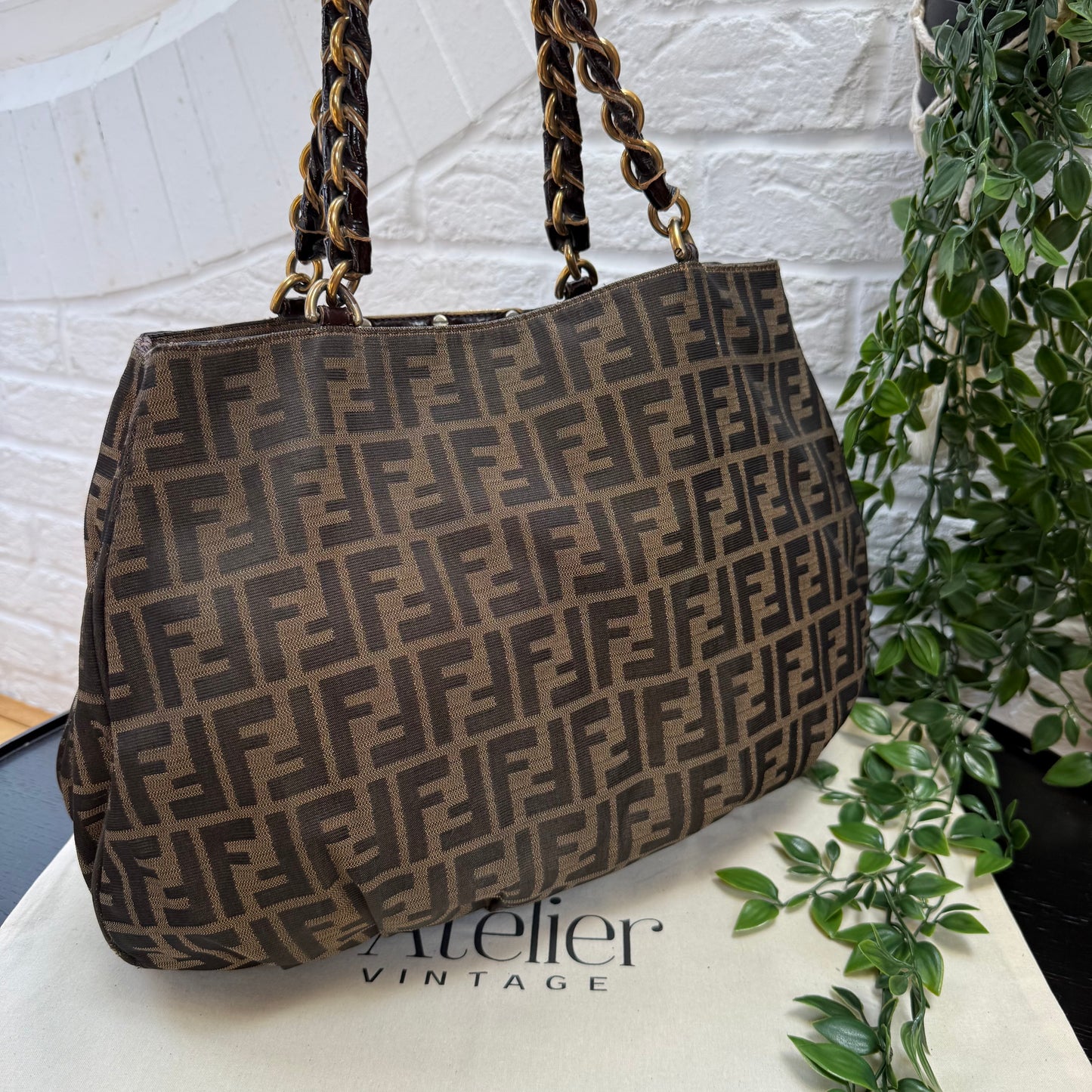 Fendi 1990s Mia Zucca Print Chain Strap Tote