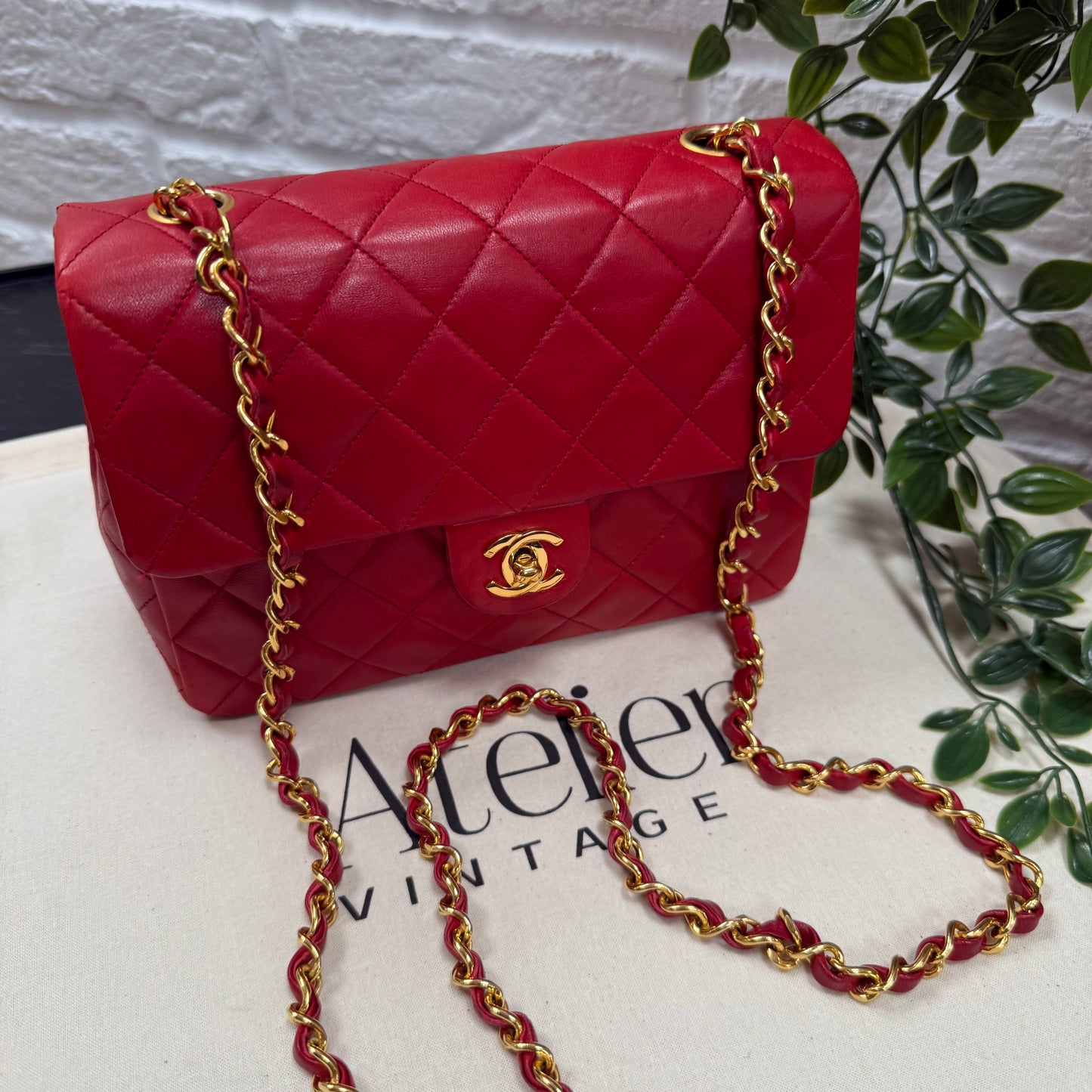 Chanel 1989 Red Classic Single Flap Medium Square